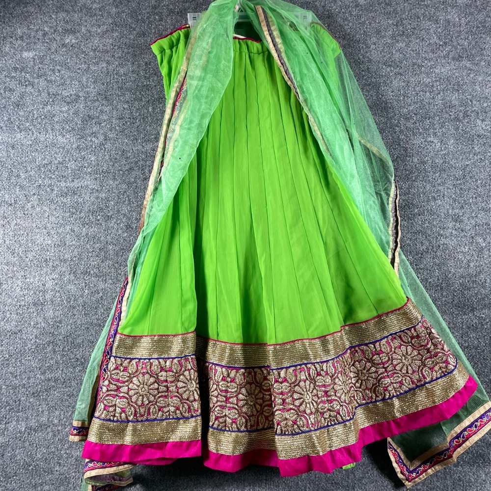 Custom Lehenga Skirt Women One Size Green Embroidered Traditional Indian Set